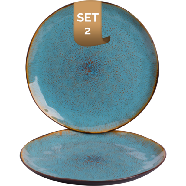 Kano Bemiddelaar Birma Palmer Bord Lotus 27.5 cm Zwart Turquoise Stoneware 2 stuk(s) (533534),  Palmer | Servies - James Cooke